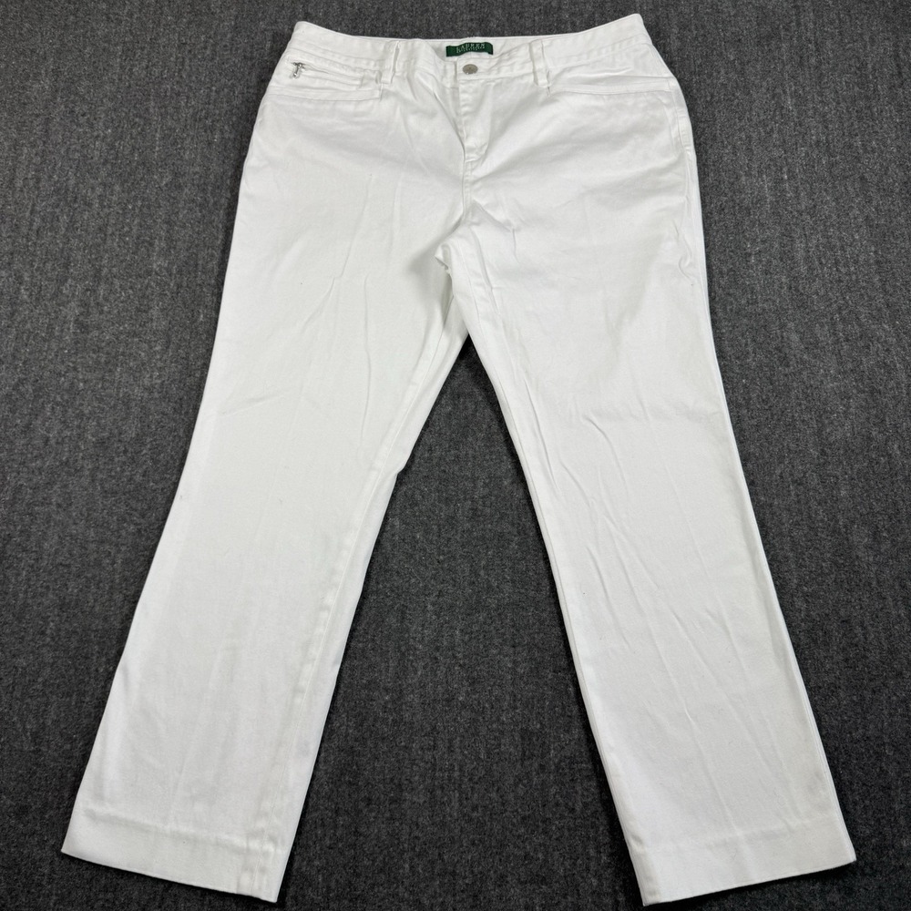 Lauren Ralph Lauren Women's Pants 14P Petite White Stretch Straight Leg